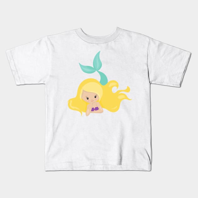 Cute Mermaid, Little Mermaid, Blonde Hair, Shell Kids T-Shirt by Jelena Dunčević